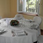 Detail of a set up of a wedding dinner in the ballroom